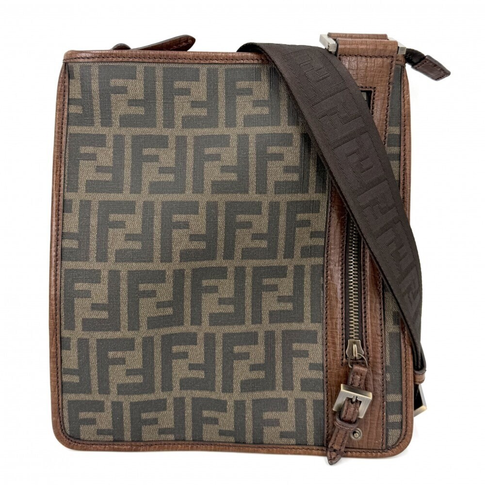 FENDI Brown Leather Zucca Shoulder Bag